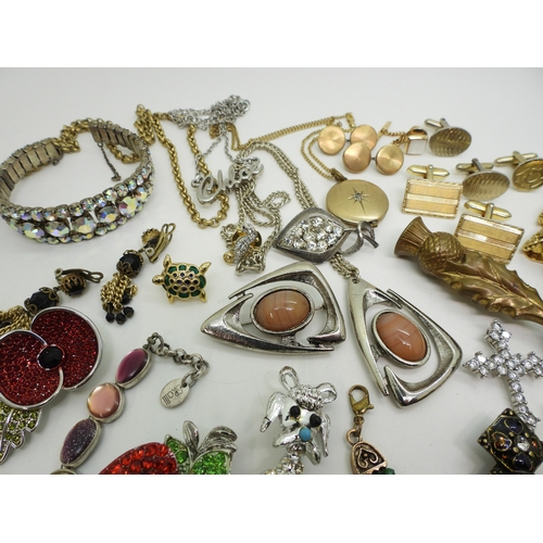 880 - A pearl bracelet with a silver clasp, and a collection of vintage and modern costume jewellery to in... 
