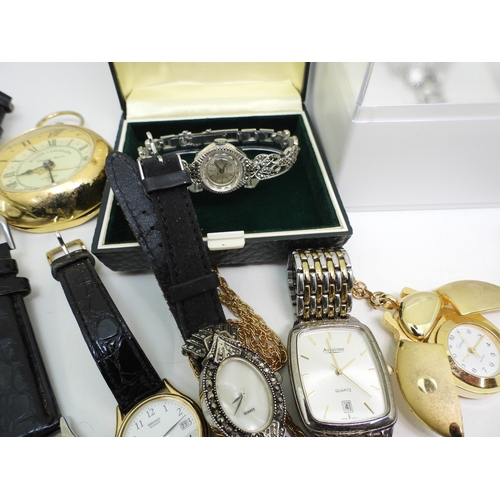 882 - A collection of watches to include Buler, Seiko, Ingersoll, Bentima, Bulova, a compass set into a ha... 
