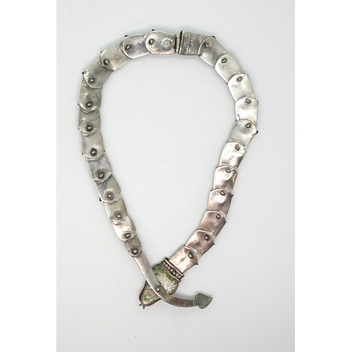 886 - A Mexican silver and enamel snake necklace, length approx 39cm, box clasp to the back of the neck.