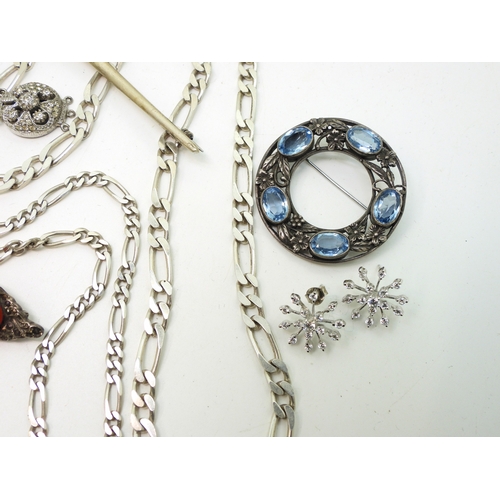 892 - A Bernard Instone style brooch, a Thomas Ebbutt, silver brooch, silver chains and other items