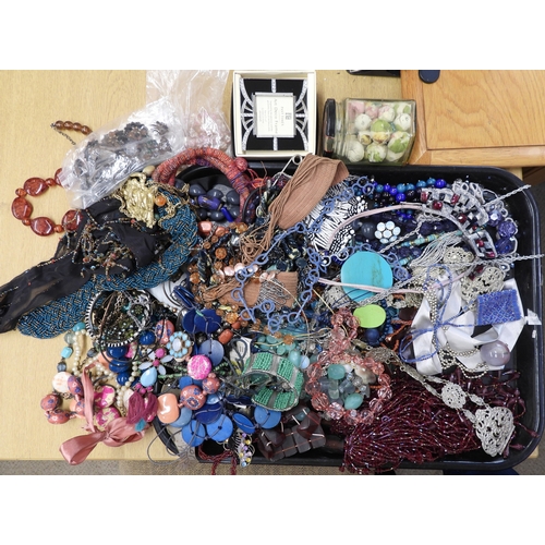 894 - An EPNS nurses belt, statement necklaces and beads and other items