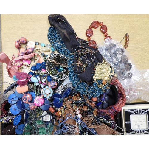 894 - An EPNS nurses belt, statement necklaces and beads and other items