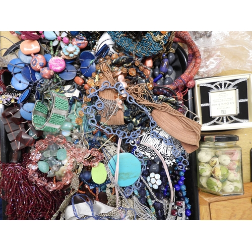 894 - An EPNS nurses belt, statement necklaces and beads and other items