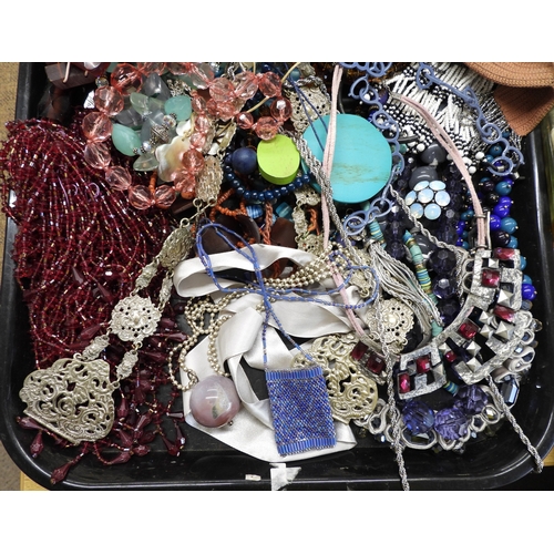 894 - An EPNS nurses belt, statement necklaces and beads and other items
