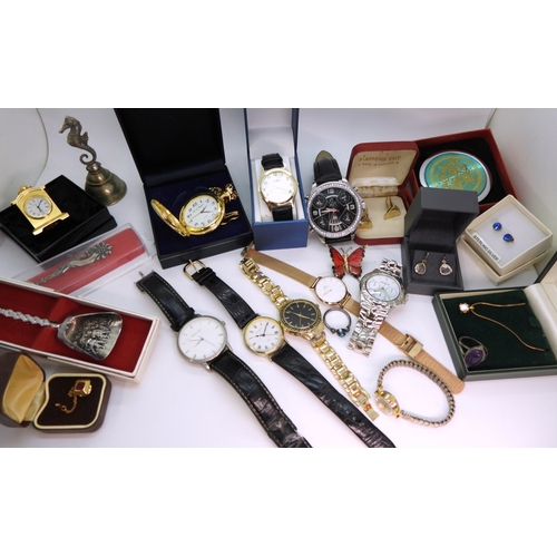 897 - A pair of retro cufflinks, Oliver Bonas earrings, fashion watches, to include a gold plated Fox &amp... 