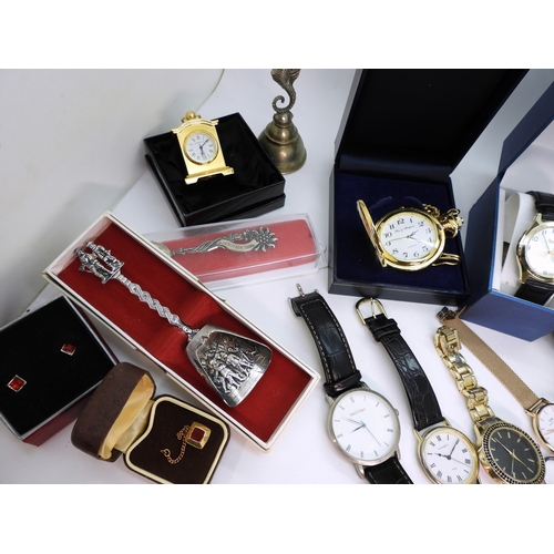897 - A pair of retro cufflinks, Oliver Bonas earrings, fashion watches, to include a gold plated Fox &amp... 