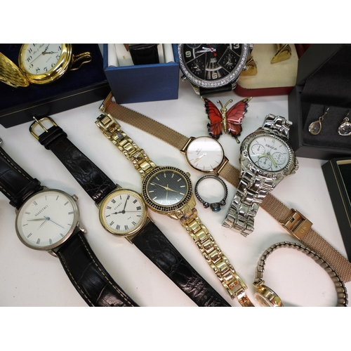 897 - A pair of retro cufflinks, Oliver Bonas earrings, fashion watches, to include a gold plated Fox &amp... 