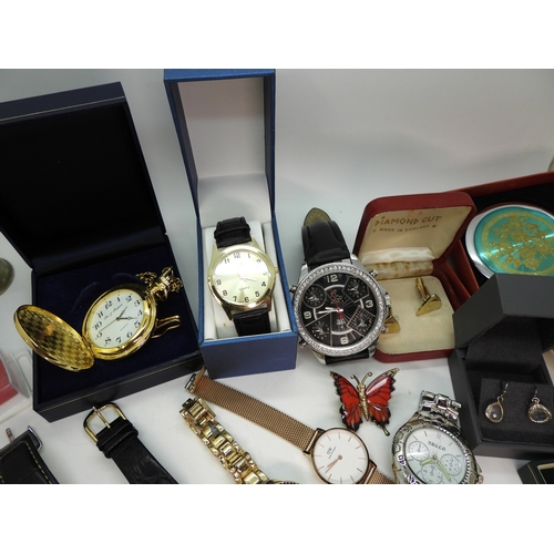 897 - A pair of retro cufflinks, Oliver Bonas earrings, fashion watches, to include a gold plated Fox &amp... 