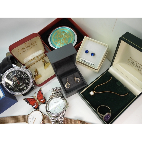 897 - A pair of retro cufflinks, Oliver Bonas earrings, fashion watches, to include a gold plated Fox &amp... 