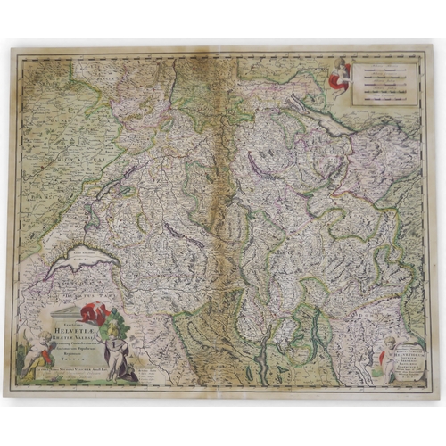 532 - A coloured map of Helvetiae (Switzerland) after Nicolaes&nbsp;Visscher, measuring approx. 57cm x 46.... 