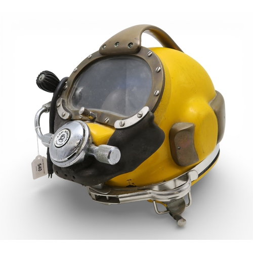 540 - A Kirby Morgan SuperLite 17 commercial diver's helmet, in yellow, fitted with a Super Flow regulator... 