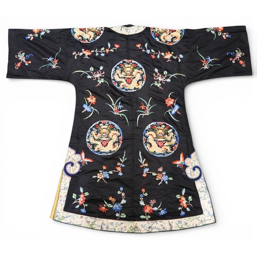 A CHINESE HAN STYLE LADIES SILK EMBROIDERED ROBEthe black ground ...