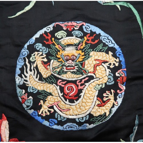 A CHINESE HAN STYLE LADIES SILK EMBROIDERED ROBEthe black ground ...