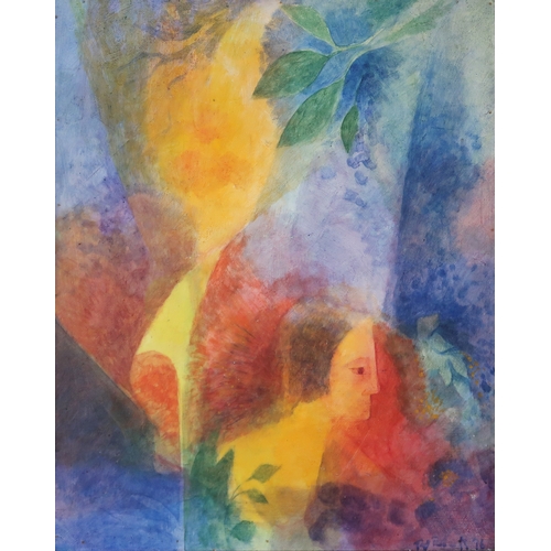 CONTEMPORARY SCHOOL ABSTRACT WITH PROFILE Oil on board, signed lower ...