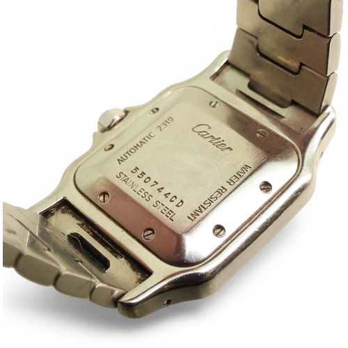 A CARTIER AUTOMATIC SANTOSmade in stainless steel with an engraved wave ...