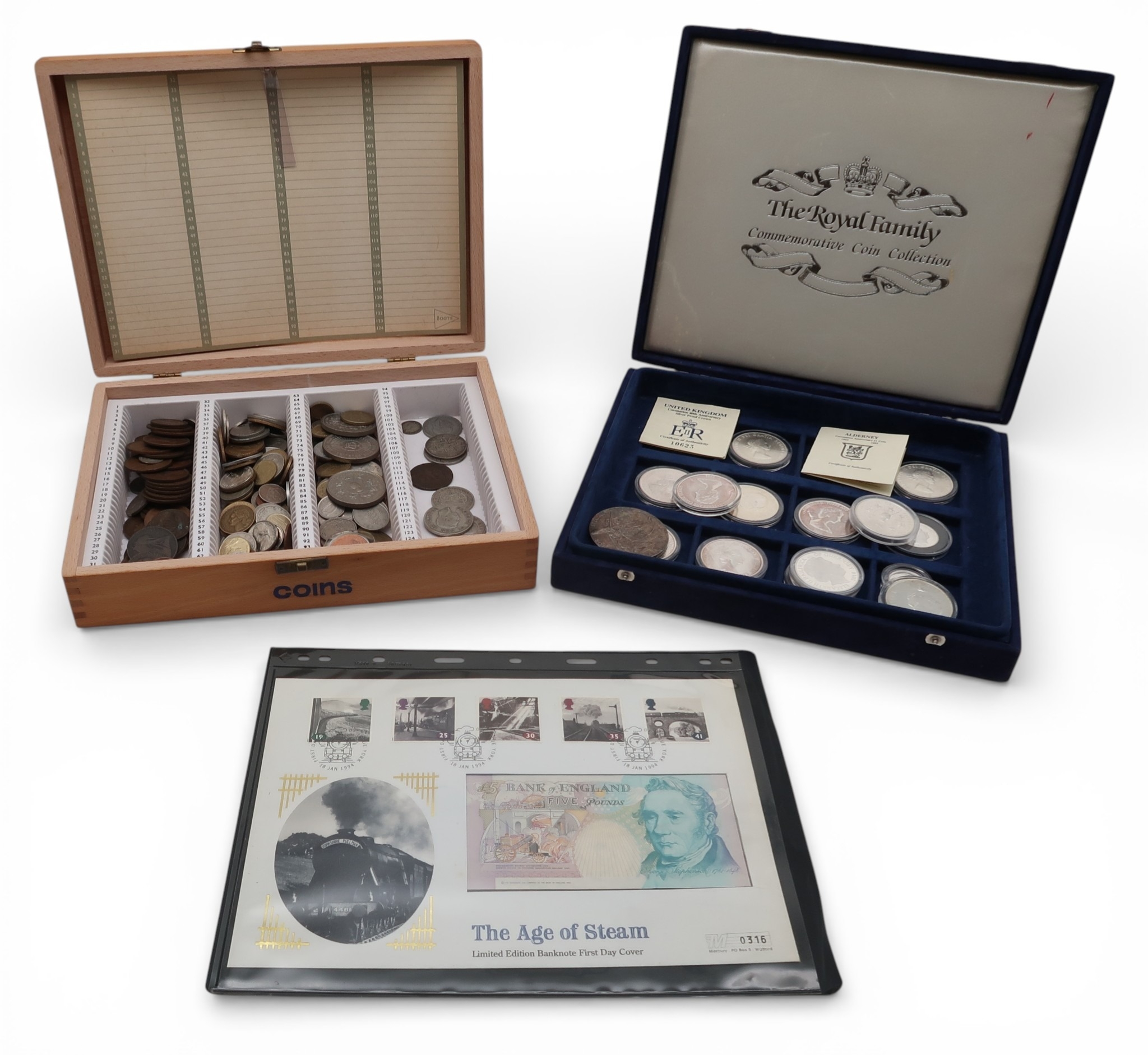 A lot comprising various commemorative coins to include silver examples ...