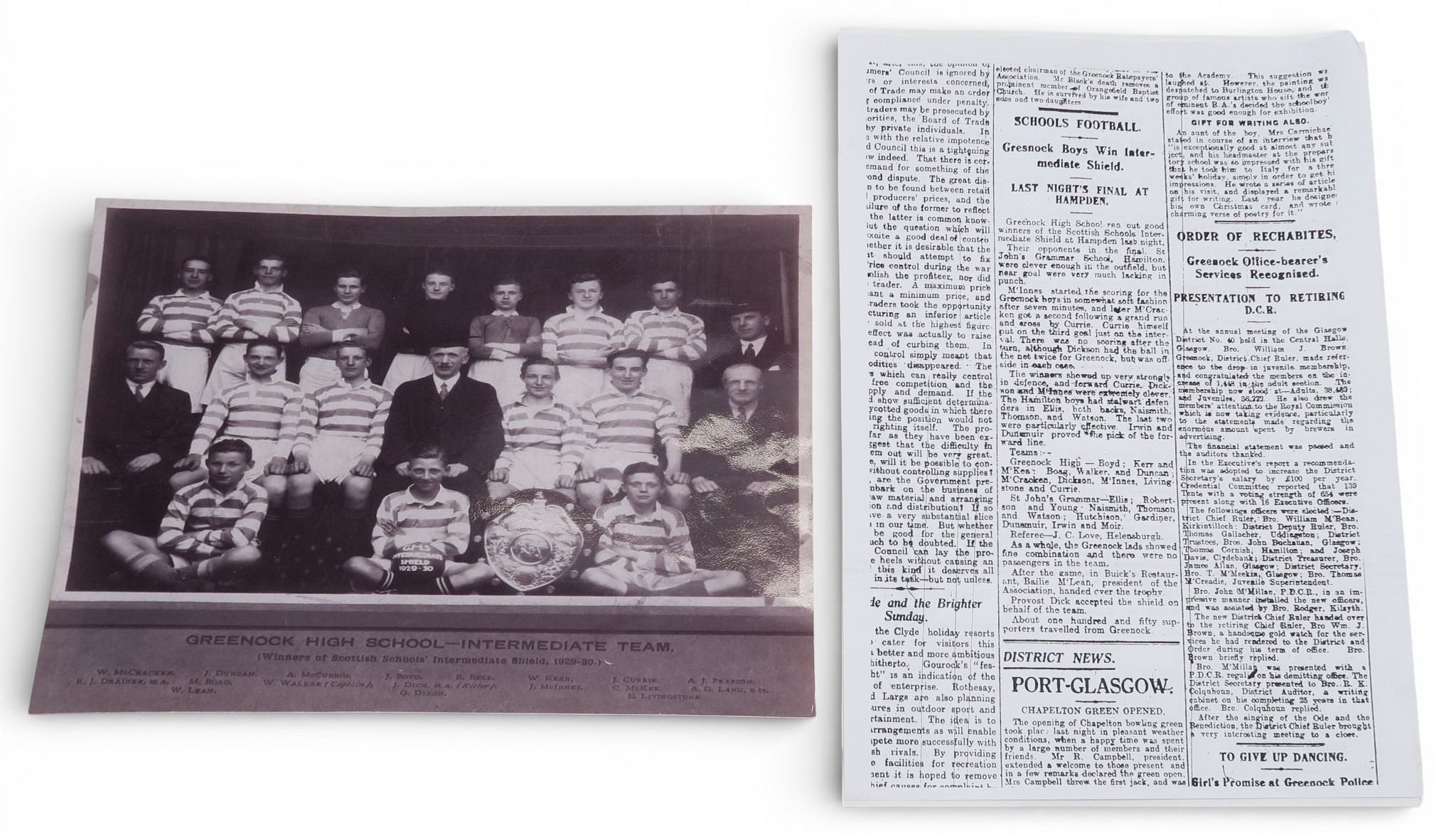 A Scottish Schools Intermediate Shield 1929-30 winner's medal awarded ...
