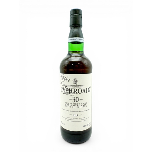 9000 - LAPHROAIG - 30 Year Old Islay Single Malt in presentation box. Bottle bearing a signature dated 18/0... 