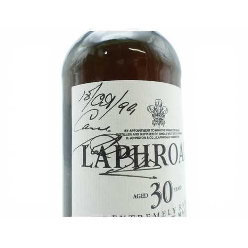 9000 - LAPHROAIG - 30 Year Old Islay Single Malt in presentation box. Bottle bearing a signature dated 18/0... 