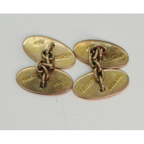 708 - A pair of rose gold floral engraved cufflinks, hallmarked  Birmingham 1908, weight 6gms...