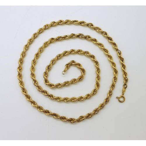 718 - A 9ct gold rope chain necklace (af) length 62cm, weight 7.5gms...