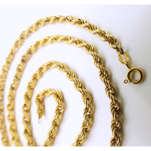 718 - A 9ct gold rope chain necklace (af) length 62cm, weight 7.5gms...