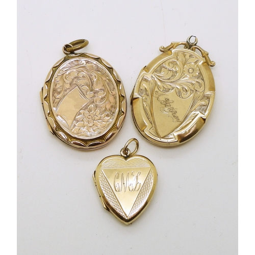 732 - Three 9ct gold, back & front lockets, weight combined 12.8gms...