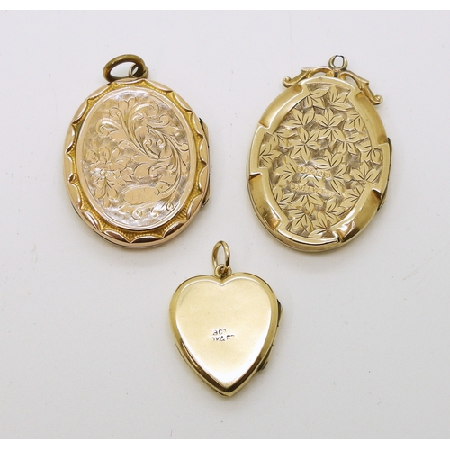 732 - Three 9ct gold, back & front lockets, weight combined 12.8gms...