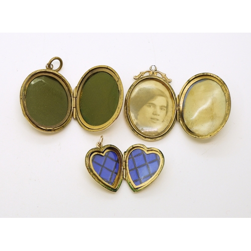 732 - Three 9ct gold, back & front lockets, weight combined 12.8gms...