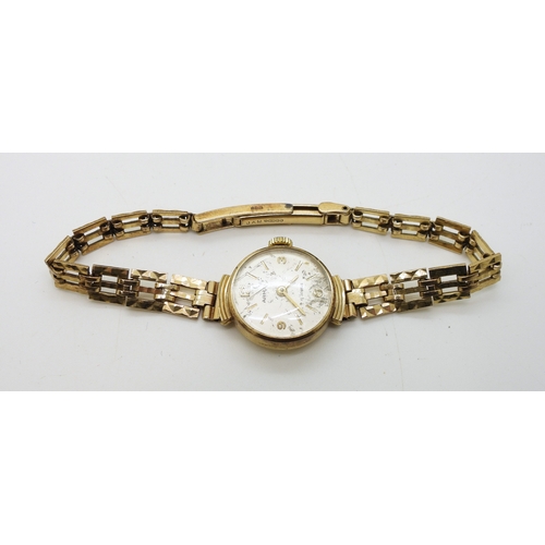 741 - A 9ct gold ladies Swiss made 17 Jewel wristwatch, length 18.5cm, weight without mechanism 10.7gms...