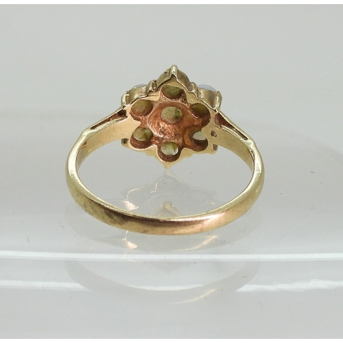 747 - A 9ct gold opal flower ring, size K1/2, weight 2gms...