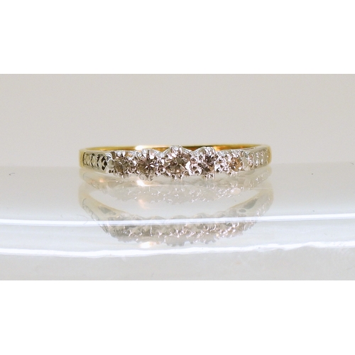 753 - A bright yellow metal five stone diamond vintage ring, size Q, weight 2.3gms...