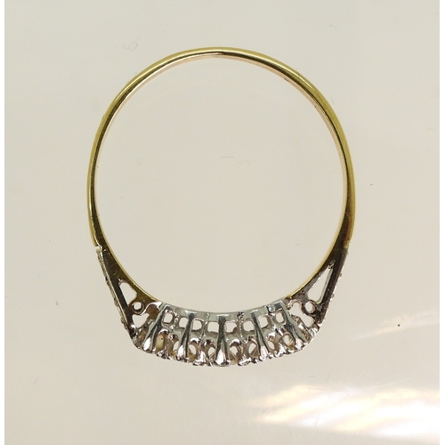 753 - A bright yellow metal five stone diamond vintage ring, size Q, weight 2.3gms...