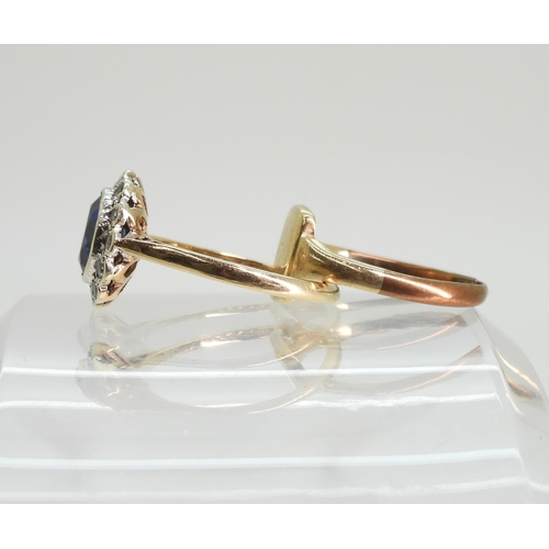 755 - A 9ct gold synthetic sapphire and clear gem cluster, size O1/2, weight 2.7gms, and an (af) yellow an...