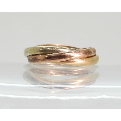 765 - A 9ct gold tricolour Russian wedding ring, size approx I (I for India) weight 4gms