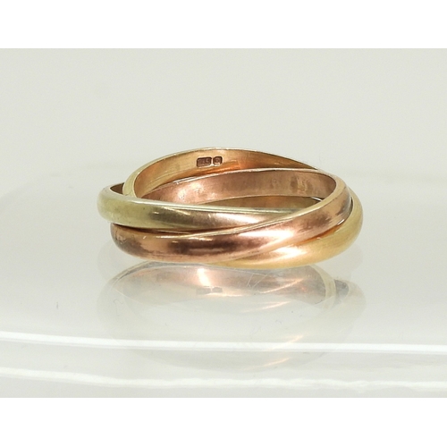 765 - A 9ct gold tricolour Russian wedding ring, size approx I (I for India) weight 4gms