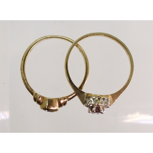 768 - An 18ct gold ruby and diamond cluster ring,size L, weight 1.4gms together with a 9ct gold diamond so... 