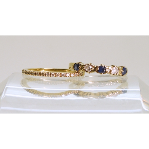770 - A 9ct gold sapphire and diamond eternity ring, size M, weight 2gms, together with an 18ct gold fine ... 