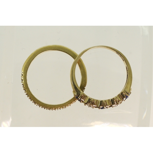 770 - A 9ct gold sapphire and diamond eternity ring, size M, weight 2gms, together with an 18ct gold fine ... 