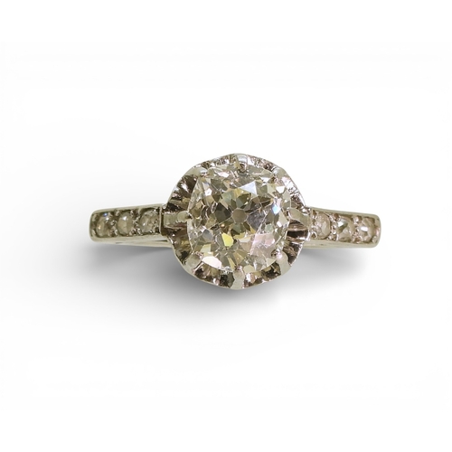 2739 - A SUBSTANTIAL DIAMOND RINGthe white metal shank is set with a cushion cut diamond of estimated appro... 