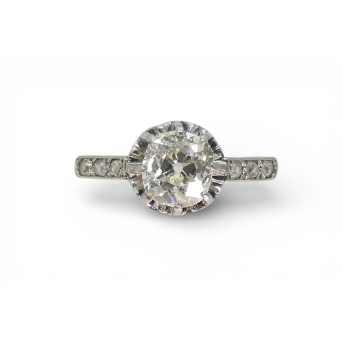 2739 - A SUBSTANTIAL DIAMOND RINGthe white metal shank is set with a cushion cut diamond of estimated appro... 