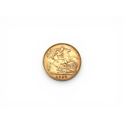 5003 - Edward VII 1901-1910) ½ Sovereign 1909ObverseUncrowned portrait of King Edward VII right, legend aro... 