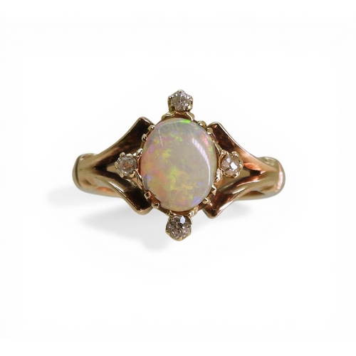 2707 - AN OPAL & DIAMOND RINGmade in 9ct rose gold, finger size N, weight 4.4gms