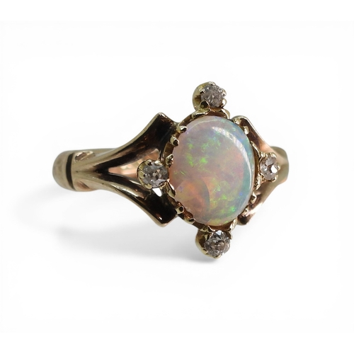 2707 - AN OPAL & DIAMOND RINGmade in 9ct rose gold, finger size N, weight 4.4gms