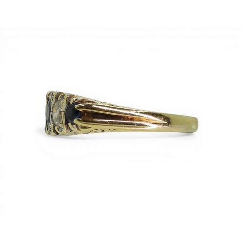 2712 - A SAPPHIRE & DIAMOND RINGwith a 18ct scroll mount, set with two estimated approx 0.20ct brillian... 