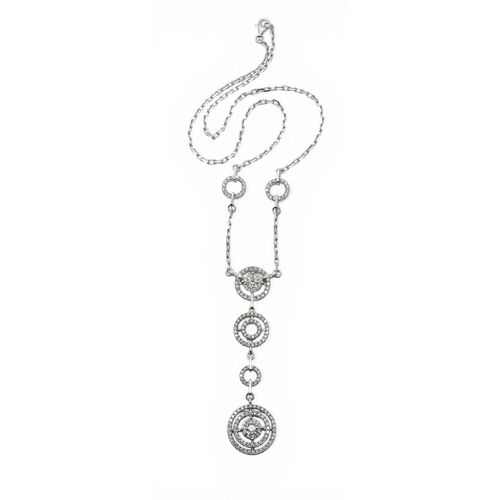 2715 - A DIAMOND NECKLACE made in 18ct white gold with a circles theme. set with brilliant cut, marquis cut... 