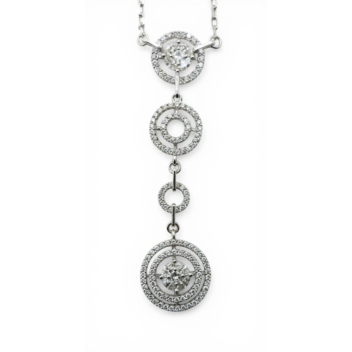 2715 - A DIAMOND NECKLACE made in 18ct white gold with a circles theme. set with brilliant cut, marquis cut... 