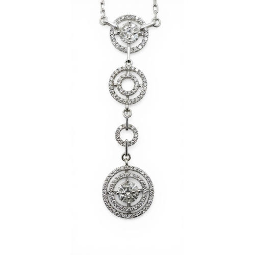 2715 - A DIAMOND NECKLACE made in 18ct white gold with a circles theme. set with brilliant cut, marquis cut... 