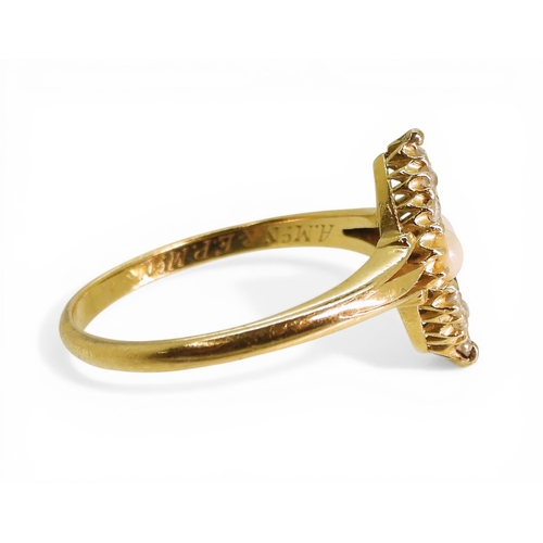 2729 - A VICTORIAN RINGmade in 18ct gold hallmarked Chester 1892, set with two pearls, two sapphires and ol... 