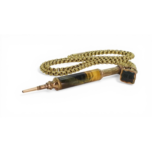 2730 - A YELLOW METAL DOUBLE BELCHER CHAINlength 54.5cm, weight 10.2gms, with an attached gold plated tiger... 